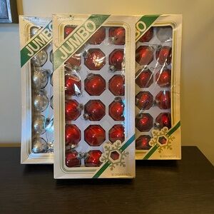 53 Ornaments Vintage Christmas Glass 1.75” Dia Pyramid Gold Red Original Boxes